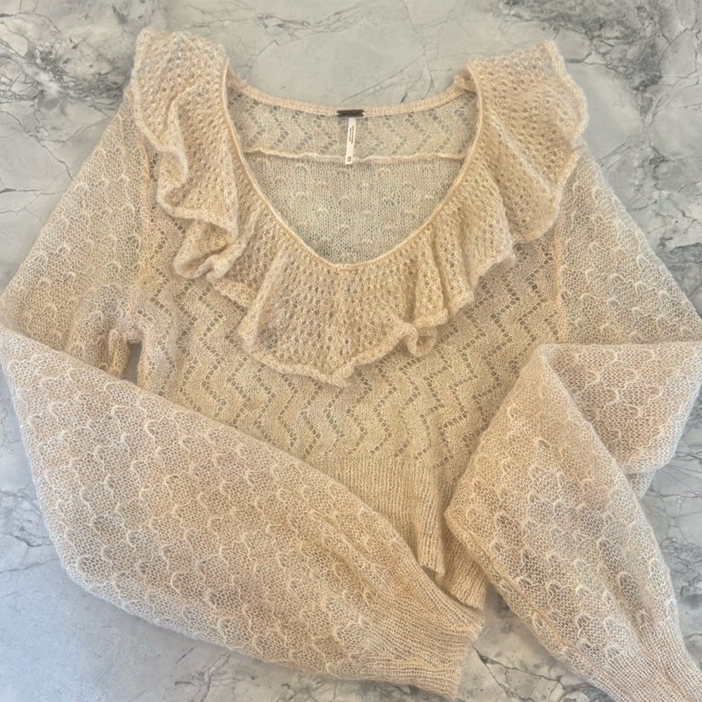 Free People Beige Womens Macaroon Mohair Blouson Sleeves Sweater Size XS